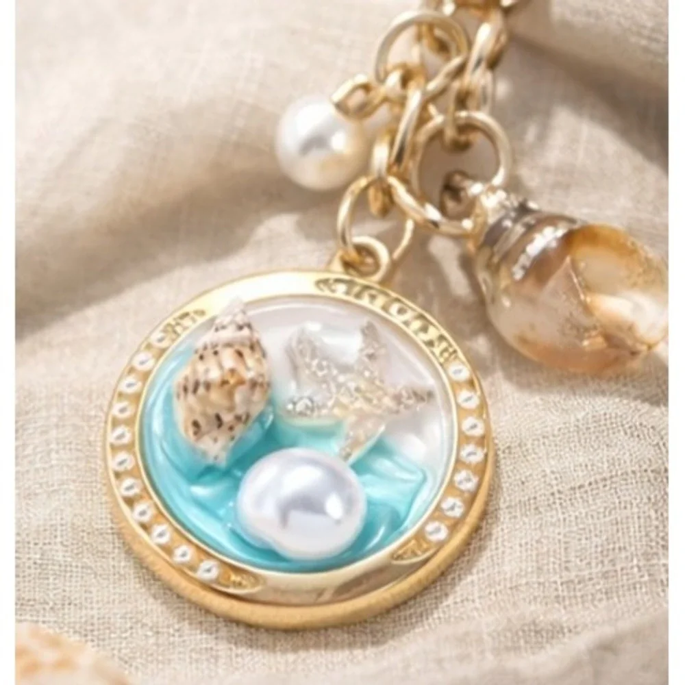 Boutique Ocean Charm‎ Keychain Blue Gold Coastal Beach NWOT